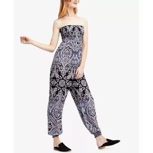 Free People Thinking Of You  Paisley Boho Strapless Jumpsuit Women's Sz S/P